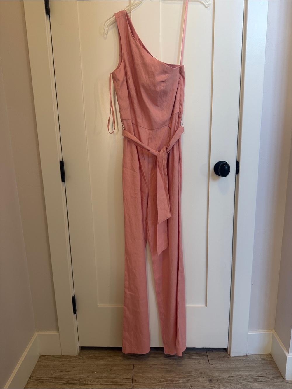 ANTONIO MELANI Dusty Rose One-Shoulder Jumpsuit with Waist Tie
